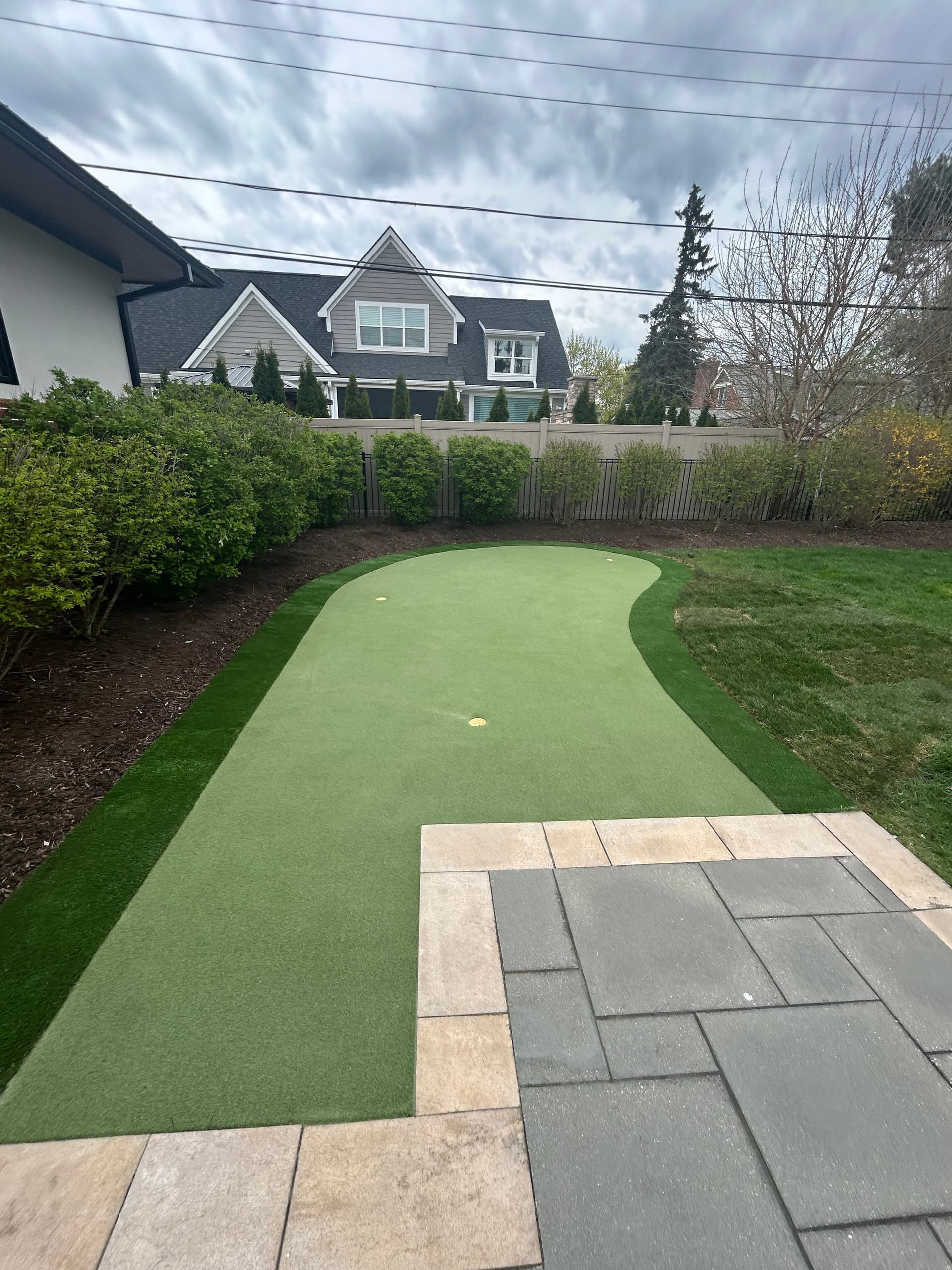 Custom putting green and landscape lighting built for real backyard fun image