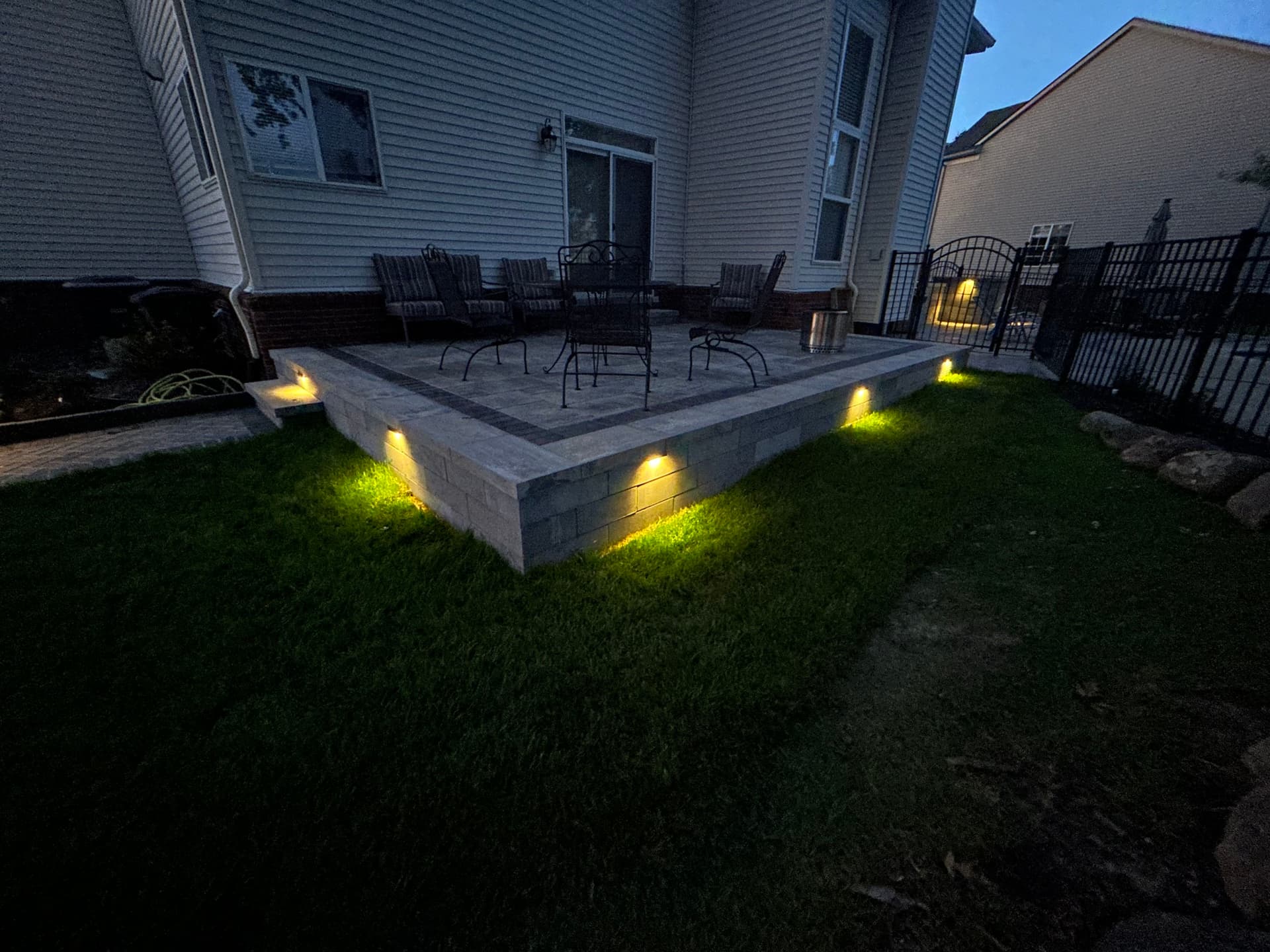 Gallery photos for Paver Patio With Retaining Walls and Outdoor Lighting in South Lyon: Image #2